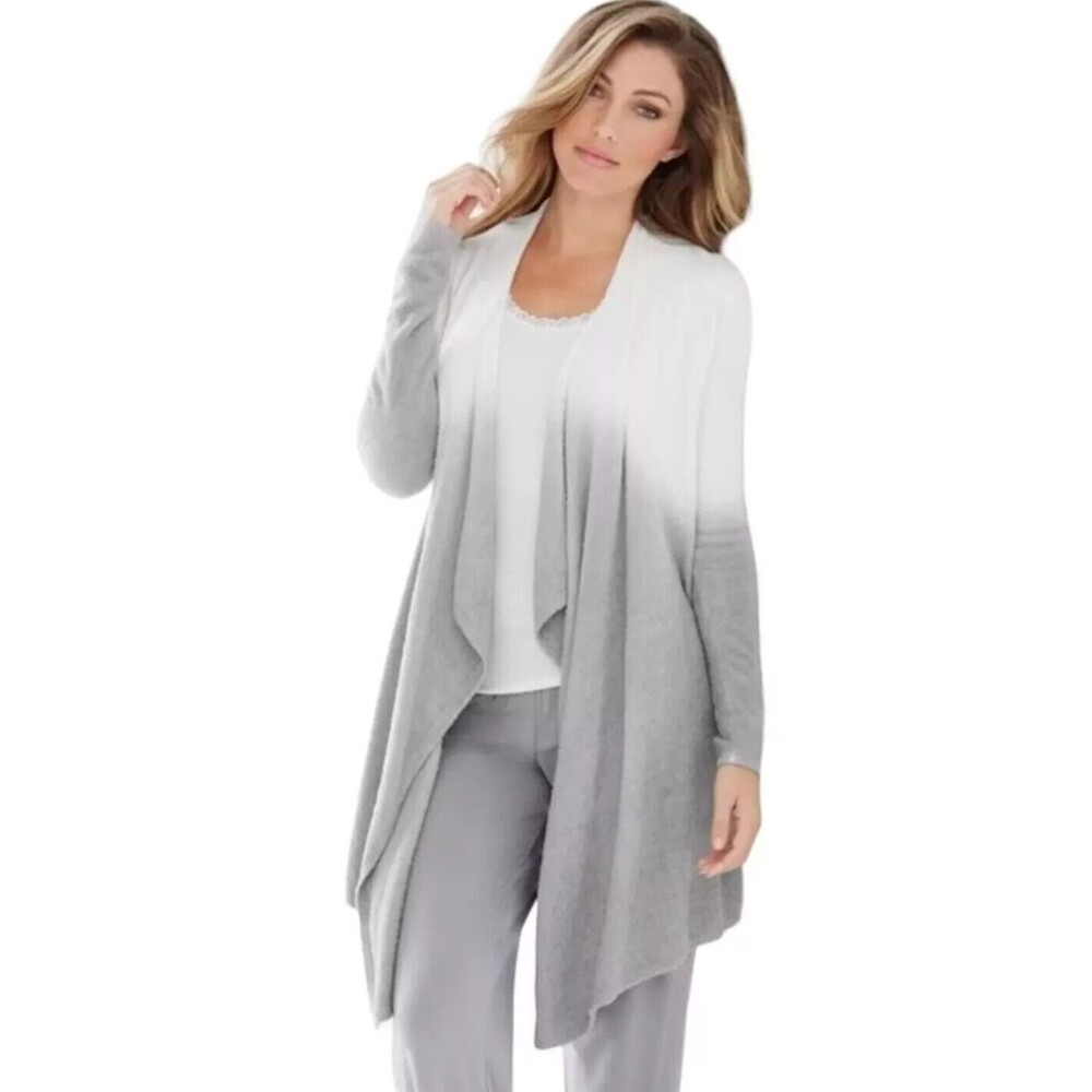 Barefoot Dreams Cardigan S/M Ombre Gray Open Front Bamboo Chic Lite Calypso Wrap